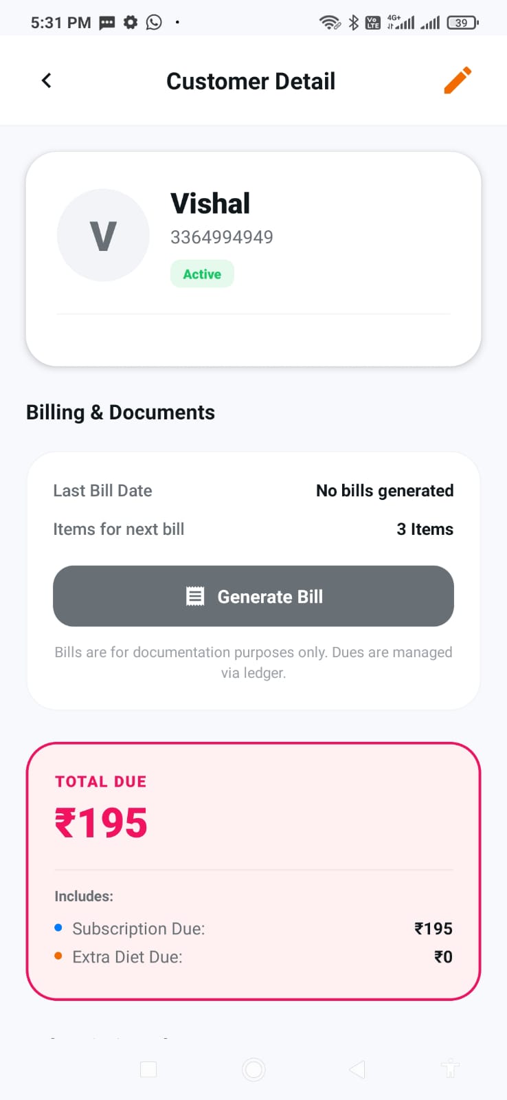 Meal Ledger Billing Mockup