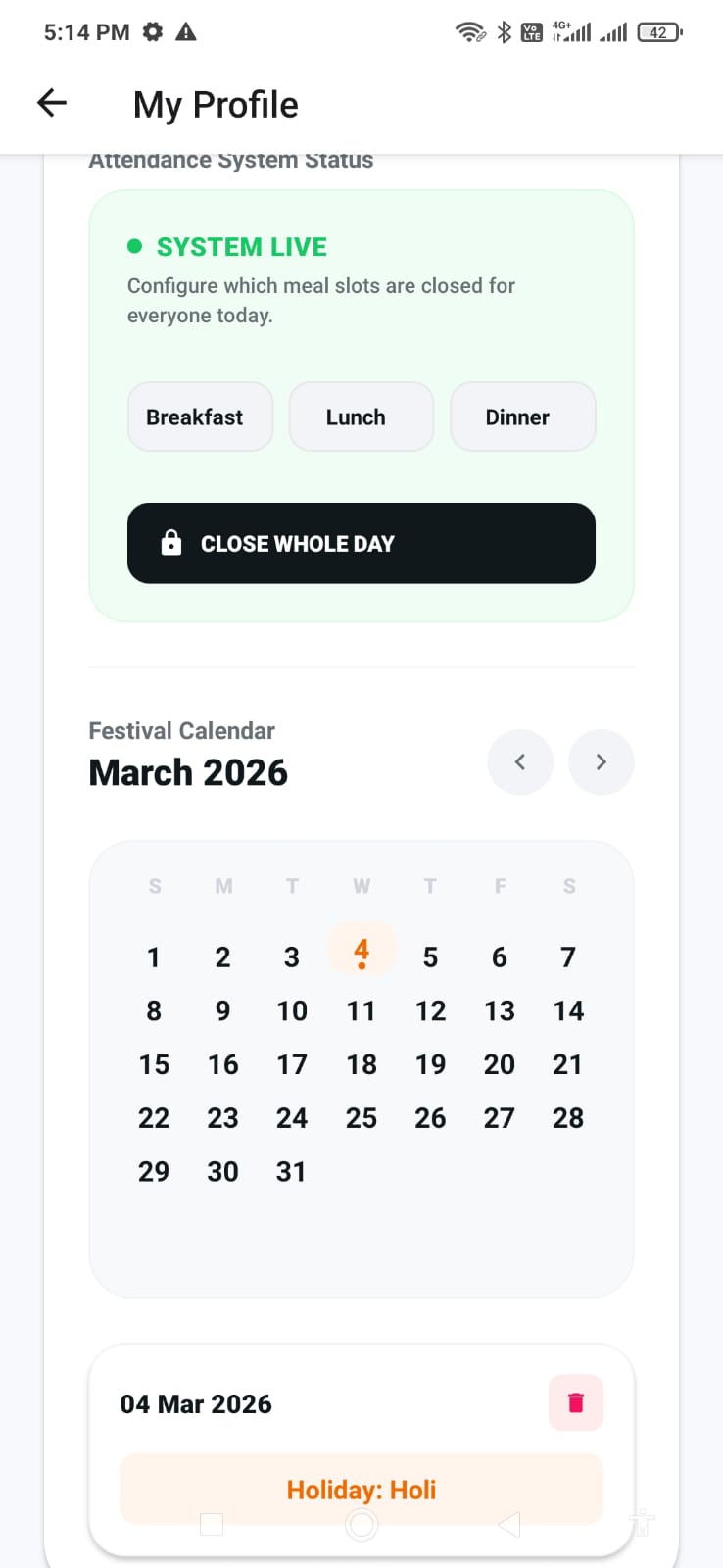 Meal Ledger Holiday Screen 0